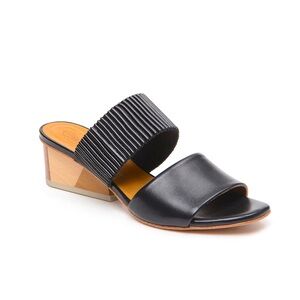 Coclico Sz 39 Ooh La La Slide Sandal Natural Wood Heel Black Leather 8-8.5